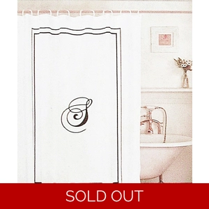 Shower Curtain Black Monogram Letter S White Fabric Black Border